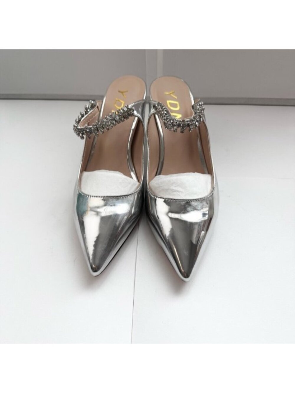Heels Women Trendy Metallic Spiral Slip On Sandals Rhinestone Strap Size 9.5